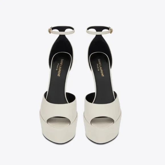 SAINT LAURENT ホワイト ハイヒール 36 YVES Saint Laurent White Leather Strappy T Strap Heel Sandals